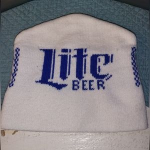 Vtg Miller Lite "Lite Beer" Unisex White & Blue Winter Beanie Hat